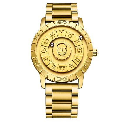 LIGE FOXBOX Unique Design Quartz Man Watch Simple Fashion Leather Belt Casual Sports Magnetic Srolling Beads Skull Men's Watches