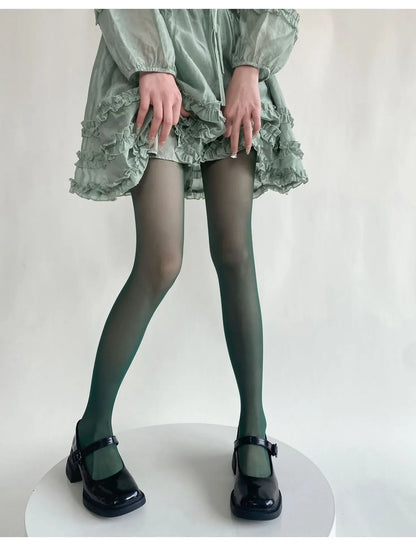 Blue Green Ultra-thin Nylon Thigh High Stockings Pantyhoses Women Sexy Women Tights Velvet Sexy Lingeries Hosiery Body Stockings