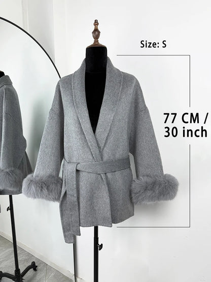 TARUXY Fuchspelz-Wollmäntel für Damen, kurzer Mantel, Bürodame, abnehmbarer, eleganter doppelseitiger Wollmantel, 2025, neue Strickjacke.