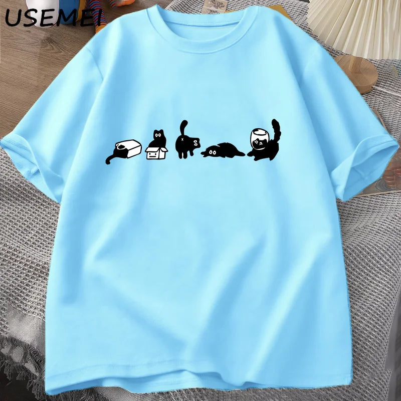 Five Mood Cats T-Shirts Oversized Cat Mom Tee Funny Cotton Short Sleeve Cat Lovers T Shirt Men Women Casual O Neck Summer Tops.