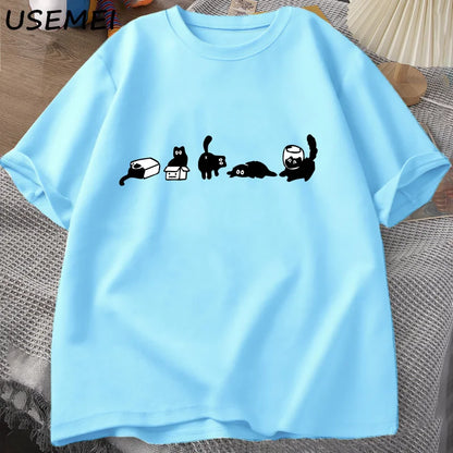 Five Mood Cats T-Shirts Oversized Cat Mom Tee Funny Cotton Short Sleeve Cat Lovers T Shirt Men Women Casual O Neck Summer Tops.