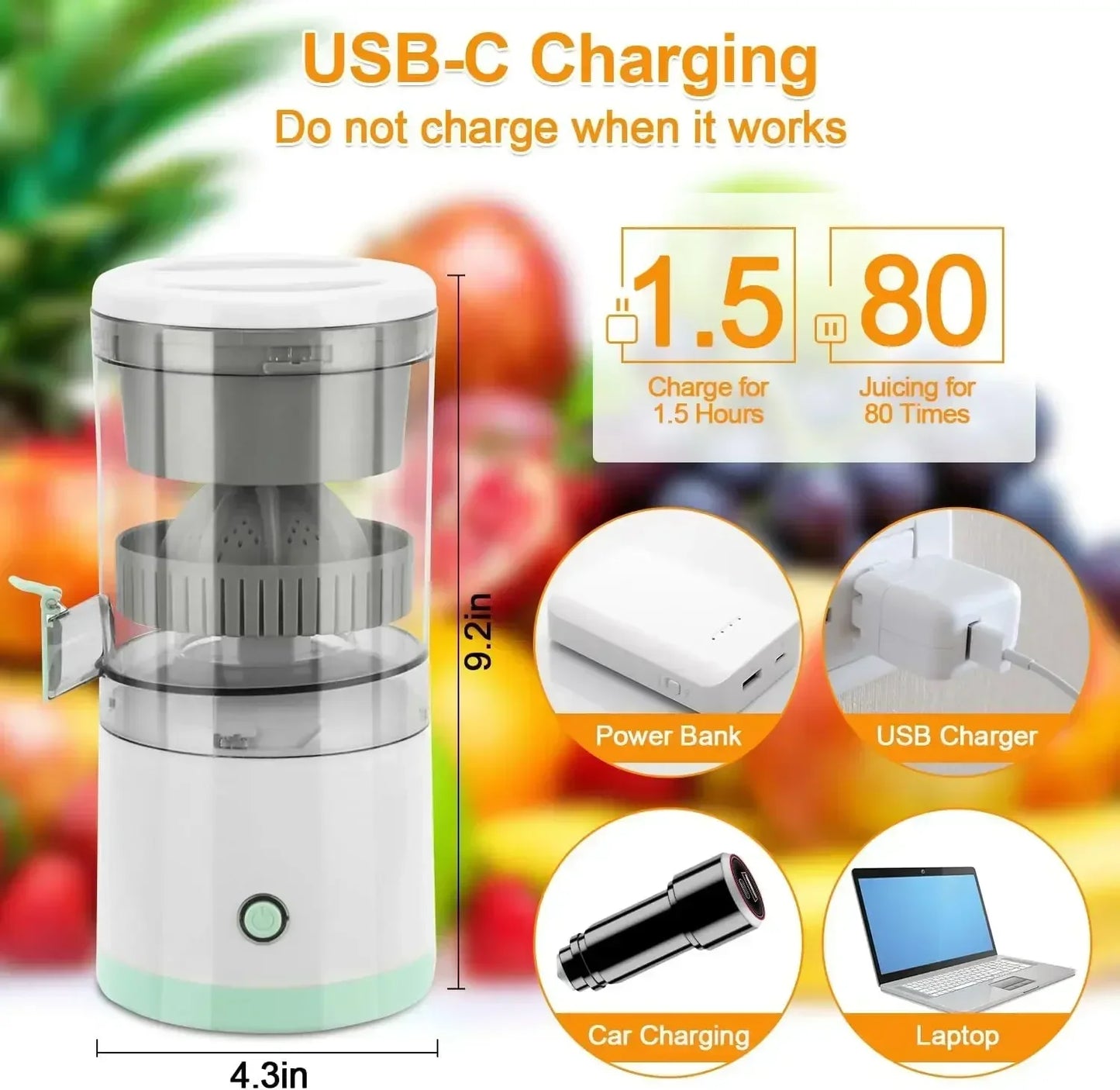 Portable Electric Juicer USB Charging Orange Lemon Fruit Blender Mini Household Juice Squeezer Mixer Citrus Juicer for Travel.