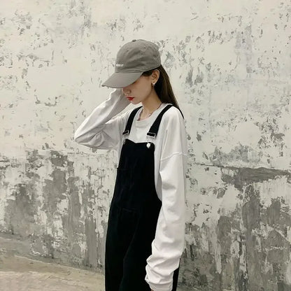 Jumpsuits Women Solid Retro Japanese Style Streetwear Denim Suspenders Trousers Harajuku Stylish Hip Hop Straight Overalls Teens