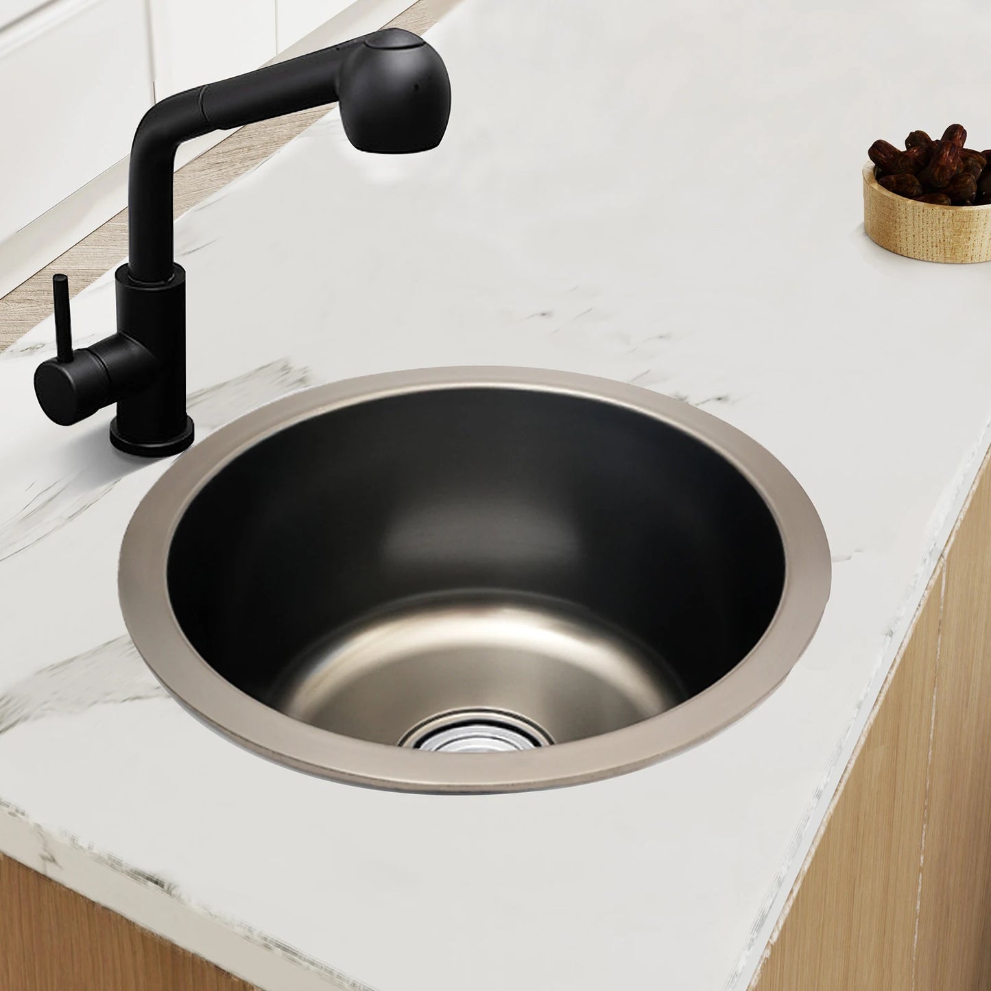 Rundes Einzelwaschbecken aus 201 Edelstahl, 7,09 Zoll, tiefes Nano-Beschichtungsspülbecken, 14,2 x 7,09 Zoll, U-förmiges geruchshemmendes Spülbecken für die Küche