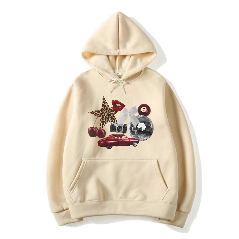 New York Aesthetic Hoodie Leopard Print Star Graphic Sweatshirt  Cherry Girl Pullover Streetwear Y2k Women Long Sleeves Hoodies.