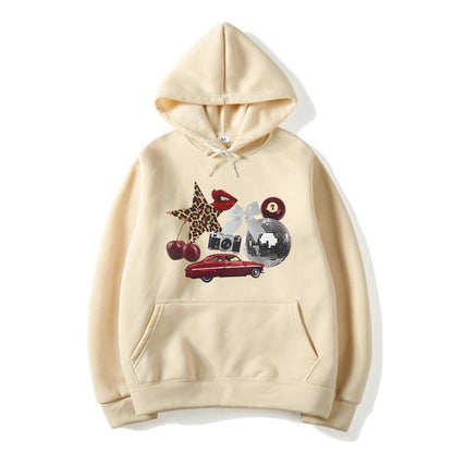 New York Aesthetic Hoodie Leopard Print Star Graphic Sweatshirt  Cherry Girl Pullover Streetwear Y2k Women Long Sleeves Hoodies.