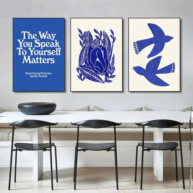 Abstract Blue Geometric Face Lines Canvas Painting Curve Girl Vase Dove Wall Art Posters Print Picture Nordic Bedroom Home Decor.