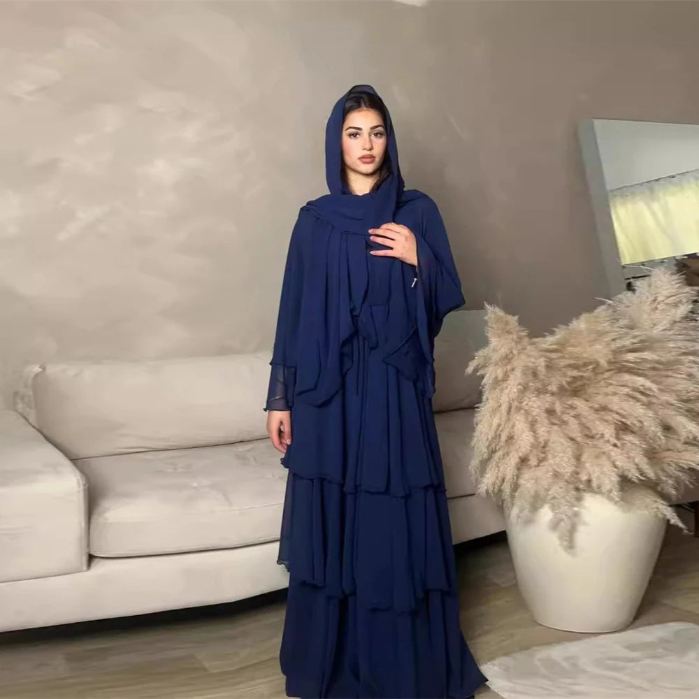 Summer Modest Kaftan Hijab Dresses For Women Kids Open Chiffon Khimar Kimono Abaya Dubai Luxury Muslim Sets Islam Kebaya Damen.