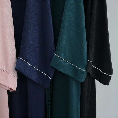 Ramadan Eid Open Satin Shimmer Kimono Abaya Damen Dubai Luxury Islam Muslim Kaftan Dress For Women Kebaya Robe Musulmane Femme.