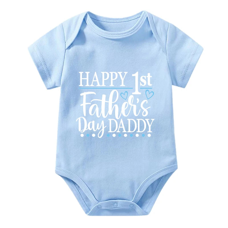 Happy 1st Vatertag Papa Druck neugeborenes Baby Jungen Mädchen Stram pler Kleidung Kleinkind Sommer Kurzarm Body Väter Tag Geschenke.