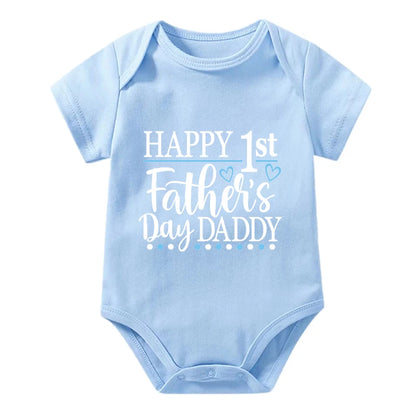 Happy 1st Vatertag Papa Druck neugeborenes Baby Jungen Mädchen Stram pler Kleidung Kleinkind Sommer Kurzarm Body Väter Tag Geschenke.