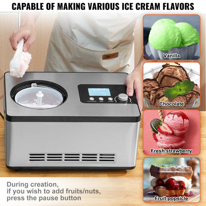 SucceBuy Automatic Ice Cream Maker with Built-in Compressor 2 Quart No Pre-freezing Fruit Yogurt Machine Electric Sorbet Maker.