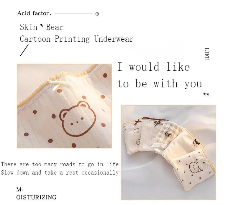 5Pcs/Set M-XL Women's Panties Cotton Underwear Cute Cartoon Bear Girl Briefs Mid Waist Underpants Breathable Panty Sexy Lingerie.