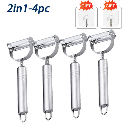 Stainless Steel Vegetable Peeler 4-in-1 Multi-Function Kitchen Tool with Anti-Slip Ergonomic Handle for Potato Carrot Cucumber.