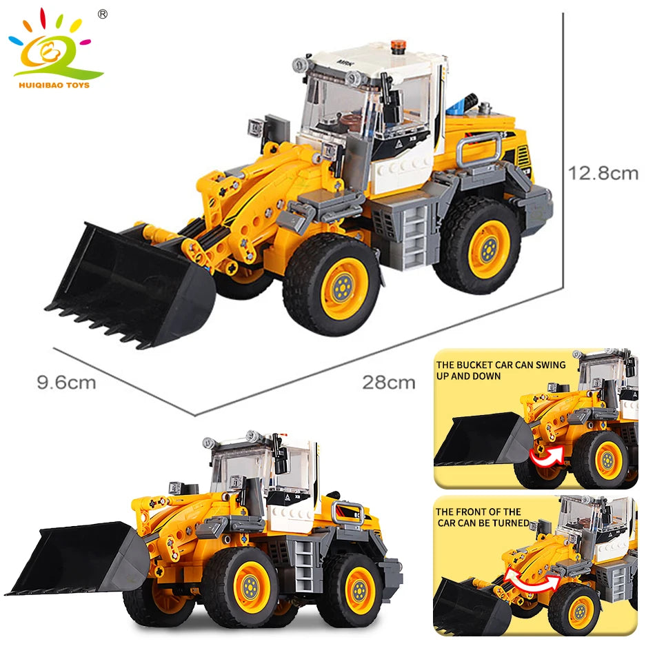 HUIQIBAO Engineering Truck Building Blocks Vehicle Excavator Bulldozer Crane Car Bricks City Construction Toys For Children Boys.