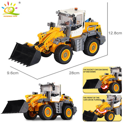 HUIQIBAO Engineering Truck Building Blocks Vehicle Excavator Bulldozer Crane Car Bricks City Construction Toys For Children Boys.
