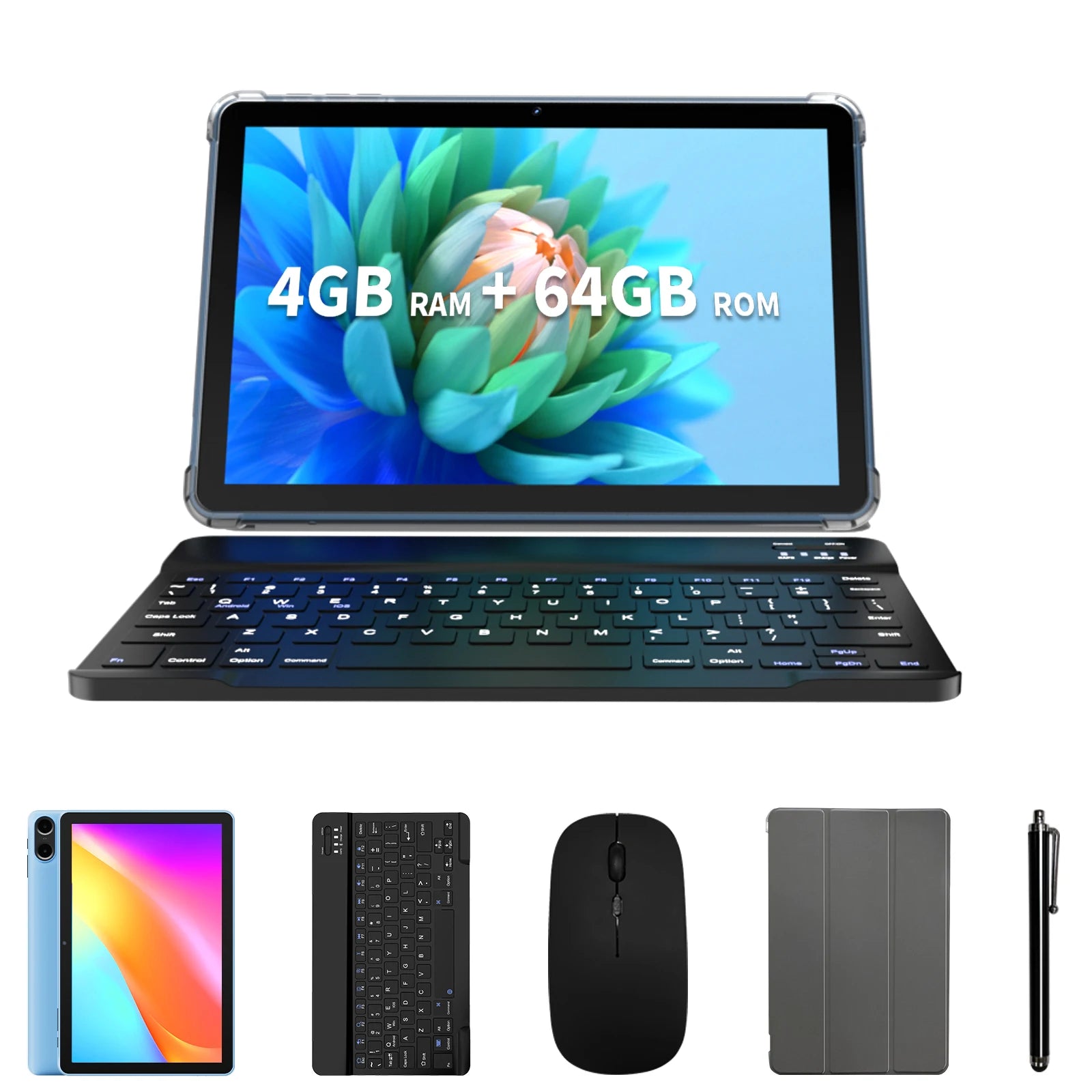 10.1" Android Tablet with Octa-core Processor 8GB(4+4GB Virtual) RAM 64GB ROM HD IPS Touchscreen, Wi-Fi 6, BT 5.0, Dual Camera.