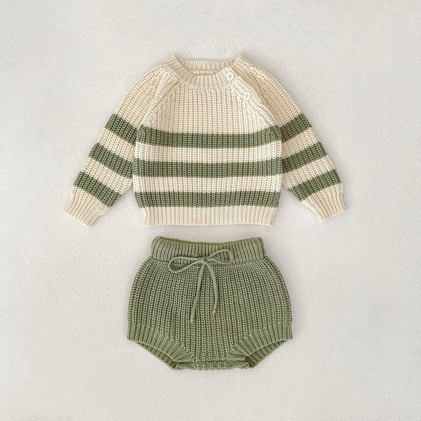 Baby-Pullover für Herren und Damen, neue Herbst-Stile für Säuglinge und Kleinkinder, gestreifte Strickoberteile und Hosen-Sets