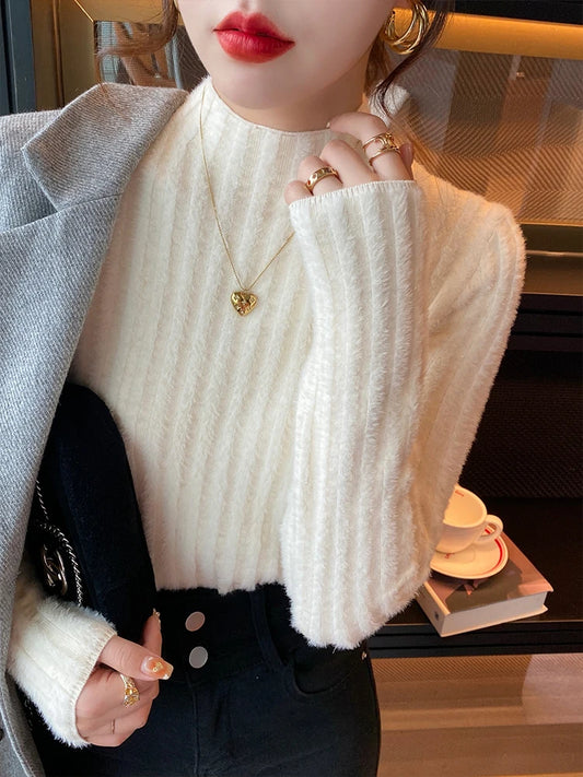 2025 gestrickte Pullover Dicke Warme Rollkragenpullover Frauen Tops Gefüttert Pullover Herbst Winter Streetwear Jersey Strickwaren Jumper