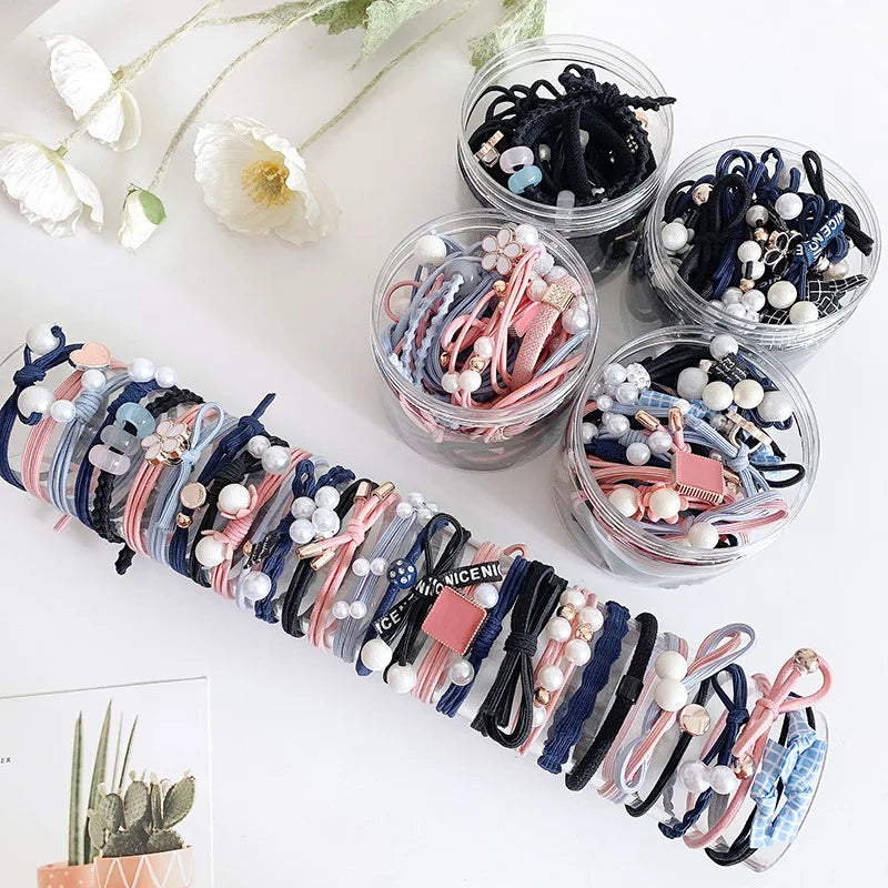 50/12PCS  Women Elastic Hair Ties Pearls Fashion Girls Scrunchies Ponytail Holder Rubber band Hair Rope Hair Accessories.