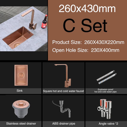 Rose Gold Kitchen Sink Nanometer Technology Gold 4mm thickness 304 Stainless Steel Manual Sink Single Bar Counter Kitchen Sink