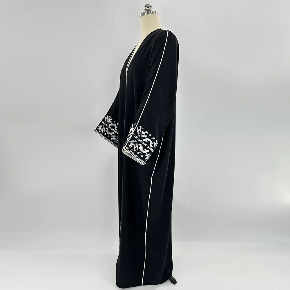 Fashion Classic Embroidered Abaya Hijab Dress Kimono Coat Outwear Women Long Sleeve Loose Arabic Muslim Dubai Moroccan Caftan.
