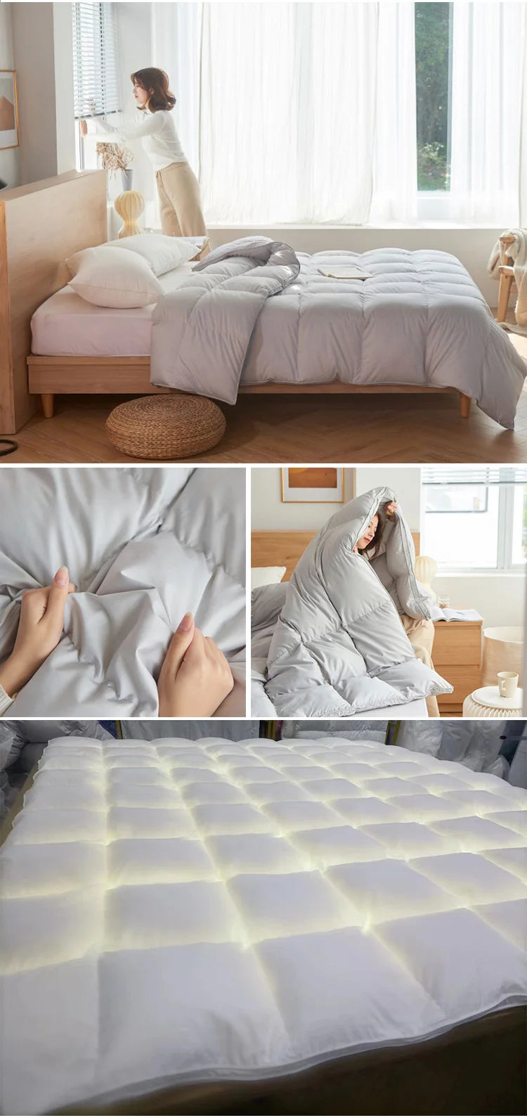 KDJEIKZ  Winter Cotton Goose Down Quilt Five-Star Hotel Duvet Super Soft Fluffy Queen King Full Size Four Seasons Duvets Blanket.