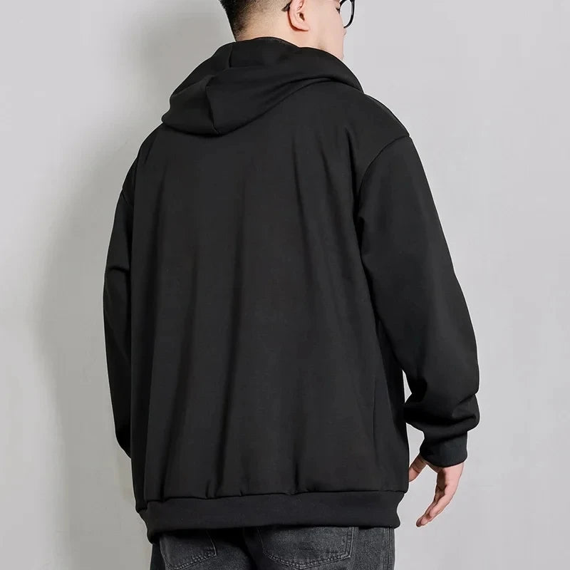 Autumn Winter Plus Size Coats 1XL-7XL Full Zip Hoodies Men Warm Heavyweight Sweatshirts Black Jackets Male Clothing 110-185KG.