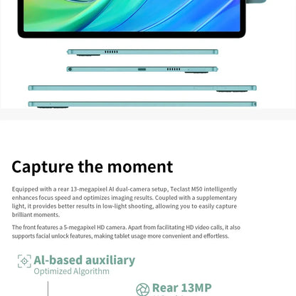 Teclast M50 Tablet 6GB RAM 128GB ROM Unisoc T606 Octa-core 10.1inch TDDI Android 14 WiFi BT5.0 6000mAh Type-C Tablet Case