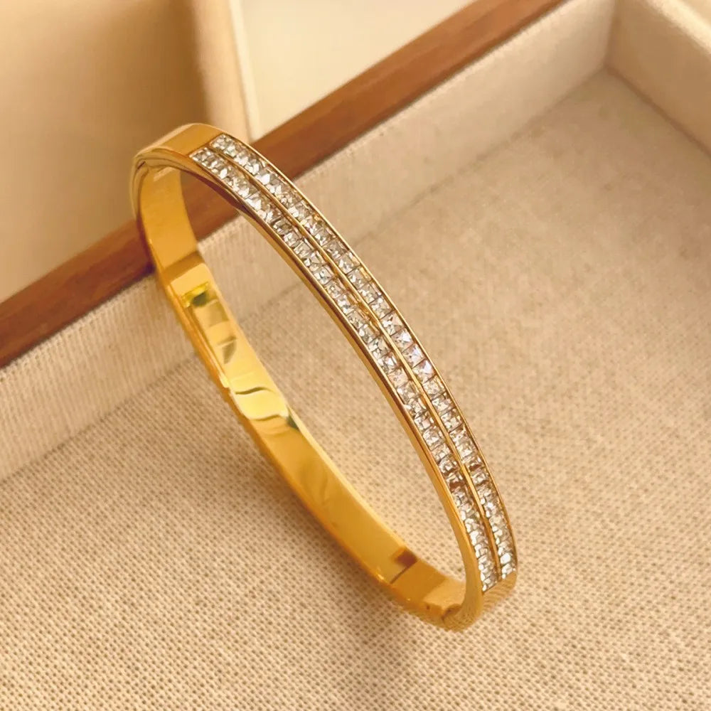 Yupsk 1pcs Double Row Zircon Inlaid Bracelet Accessory Shiny Zirconia Gold/Silver Color All-match Fashion Bracelets Jewelry.