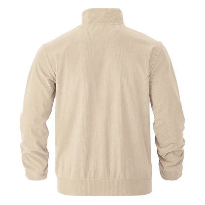 Men's Corduroy Jacket Stand-up Collar Slim Fit Retro Multi-pocket Workwear Commuter Coat for Spring And Autumn