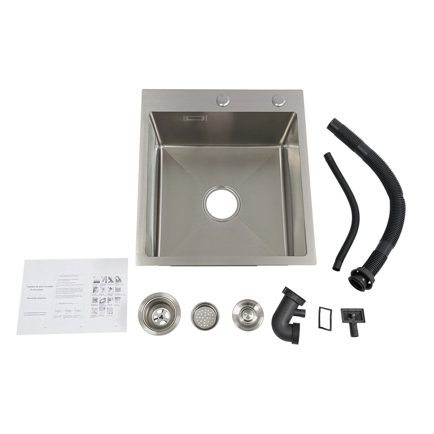 Edelstahlspüle, 45 x 50 cm, moderne Küchenspüle, Küchenspüle mit Abflussrohr, X-förmige Wassergleitungsleitung