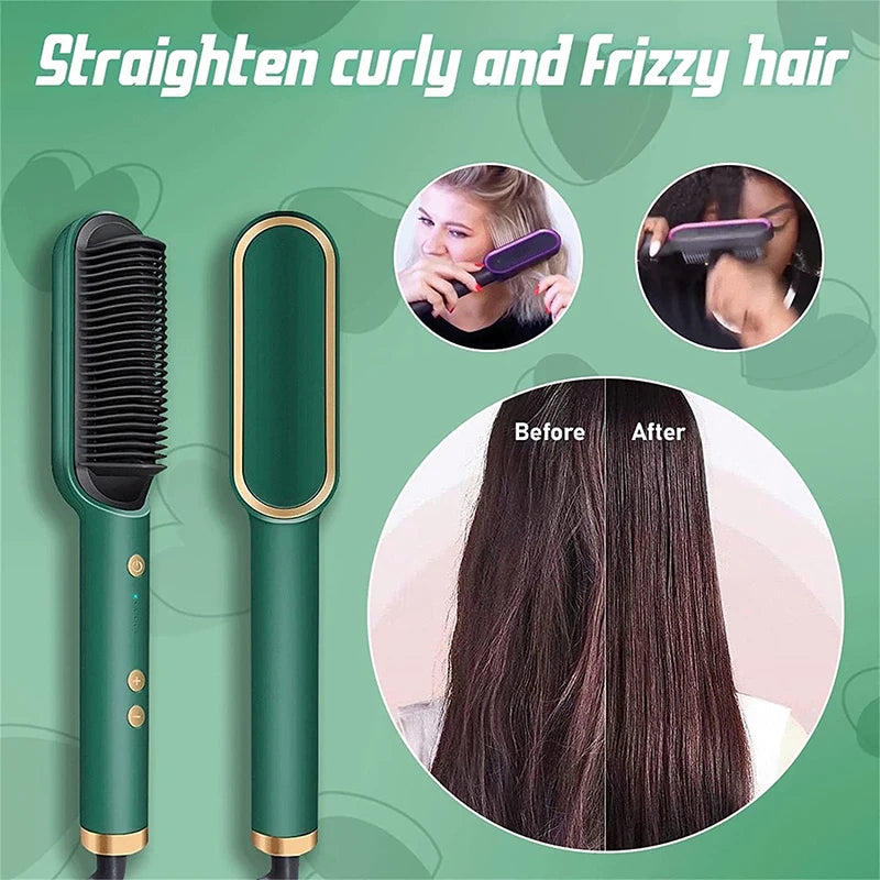Hot Selling Professional Straight Hair Comb Portable Ceramic Coating Straight Hair Brush Salon Women'S Styling Tool.