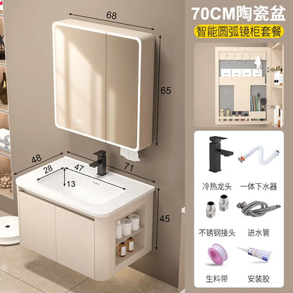 Space Badezimmerschrank aus Aluminium mit Wabenbogen und Seitenschrank, Waschbecken-Kombination, WC-Waschbecken, integrierte Keramik