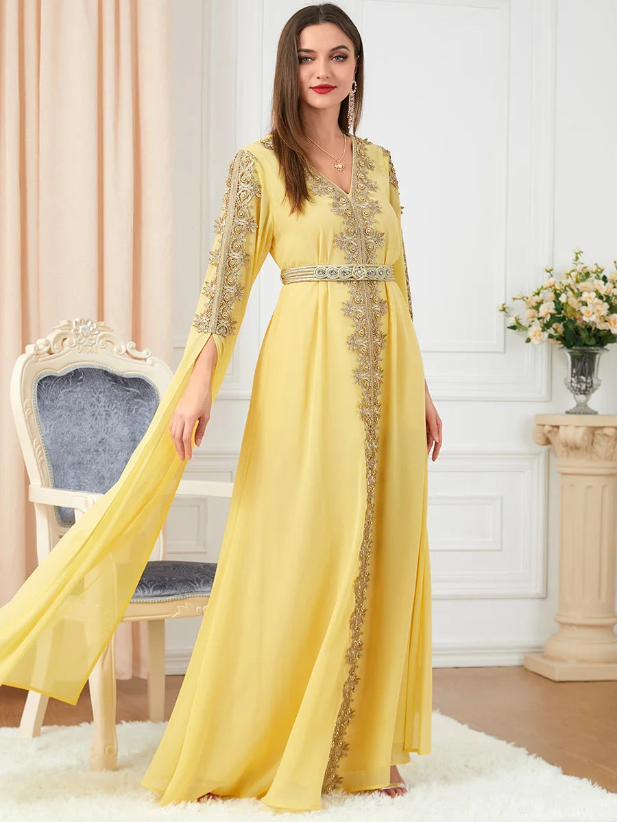 Eid Marokko Party Kleid Muslimische Frauen Abaya Kleider Langarm Abayas Dubai Türkei Islam Kaftan Robe Longue Vestidos Largos 2025.