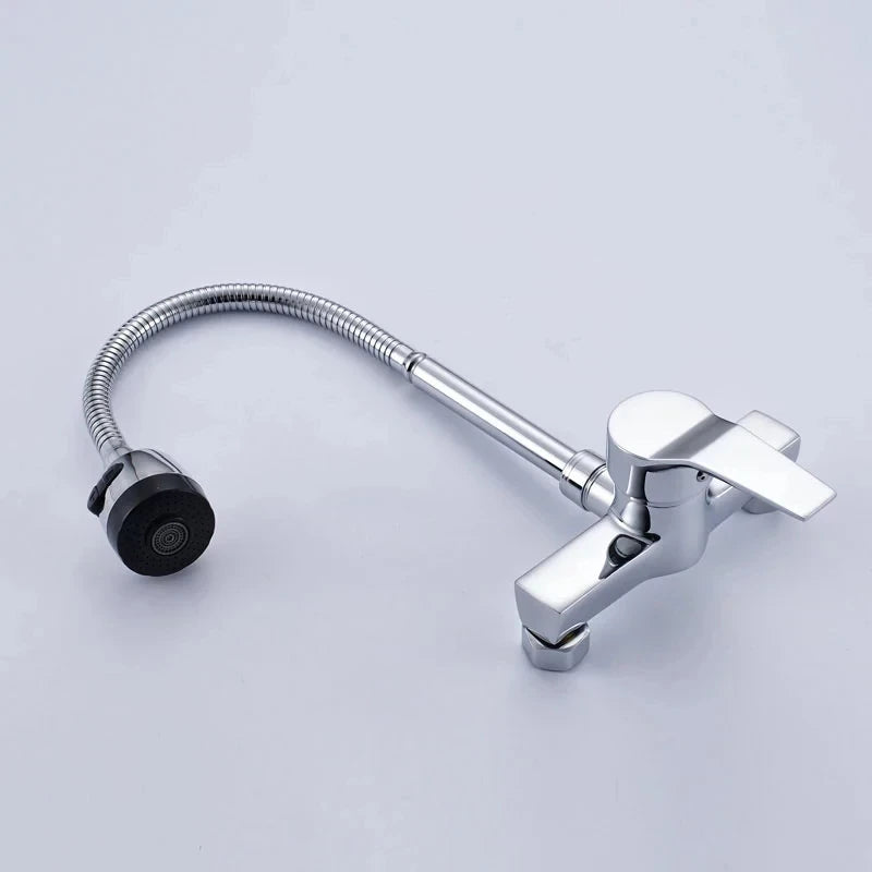 Chrome/black wall-mounted swivel, two-way spout, water stream sprayer, hot and cold water flexible hose kitchen mixer tap