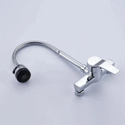 Chrome/black wall-mounted swivel, two-way spout, water stream sprayer, hot and cold water flexible hose kitchen mixer tap