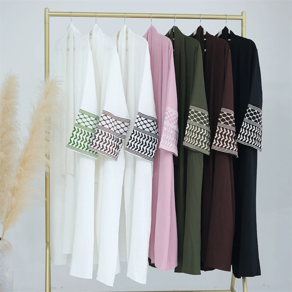 Linen Butterfly Embroidery Open Abaya Dubai Luxury 2024 Muslim Modest Kaftan Kimono Dresses Coat for Women Islam Clothing Kebaya.
