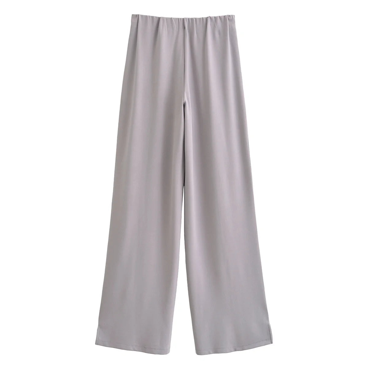 HH Women's 2-Piece Set Fashion Slimming Double-Sided Fabric Round Neck Long-Sleeve Top+Elegant Stretch Casual Wide Leg Pants.