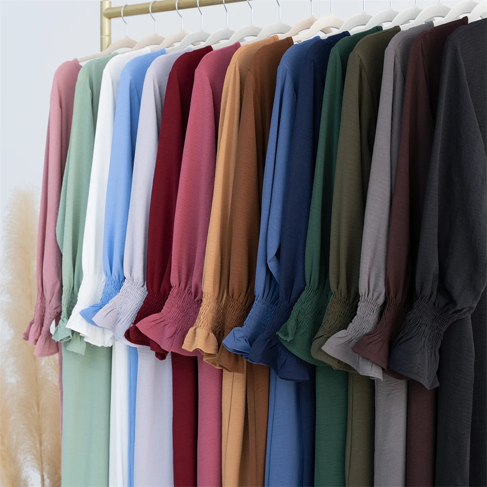 Eid Jersey Solid Modest Under Abaya Dubai 2024 Palestine Women Islamic Clothing Muslim Kaftan Inner Dresses Robe Femme Musulmane.