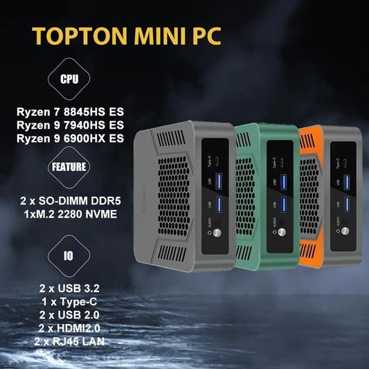 Mini PC Gaming AMD Ryzen 7 8845HS ES R9 7940HS ES Dual RJ45 LAN Desktop Computer Type-C USB4.0 thunderbolt 3/2 x HDMI2.0/4*USB.