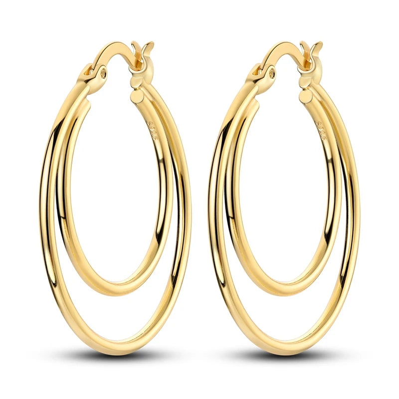 Yellow Gold Starlight Hoop Earrings For Girl Sparkling Classic Snakebone Multi-loop Earrings Star Moon 925 Silver Women Earring