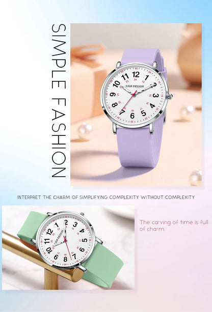 LIGE Fashion Elegant Watches for Woman Ladies Candy Color Silicone Casual Luminous Waterproof Dress Quartz Women's Wristwatches.