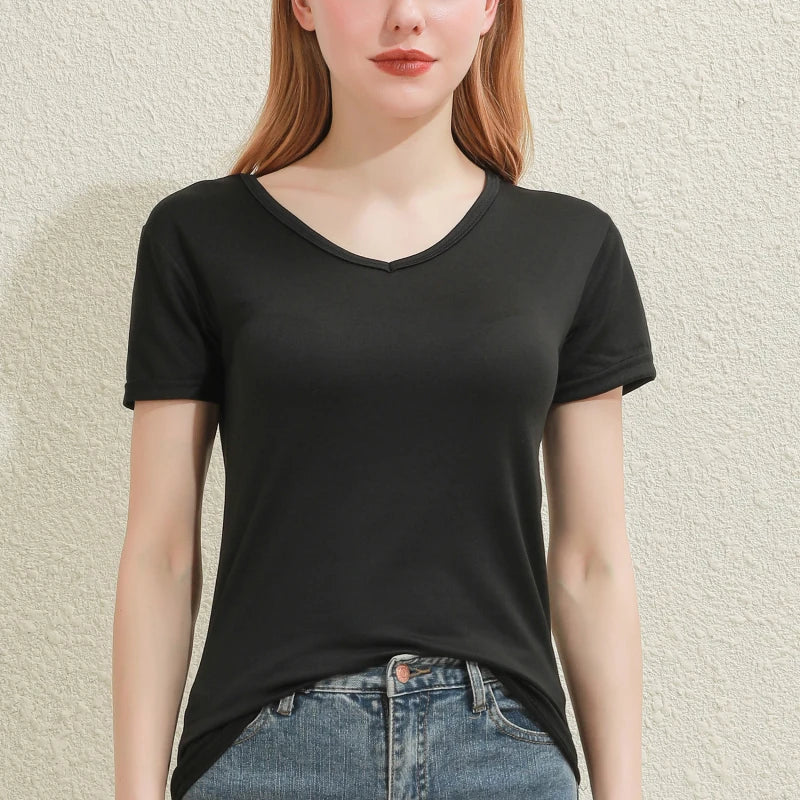 2024 Kurze T-Shirts Sommer Damen Kurzarm Rundhals Casual Bluse Shirts Einfarbig Tops Schwarz / Weiß