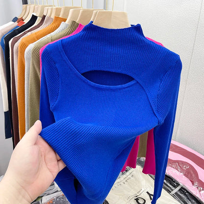 2025 weibliche Casual Pullover Herbst Winter Sexy Aushöhlen Frauen Pullover Schlank Vintage Jumper Weiche Warme Pull Gestrickte Pullover Tops