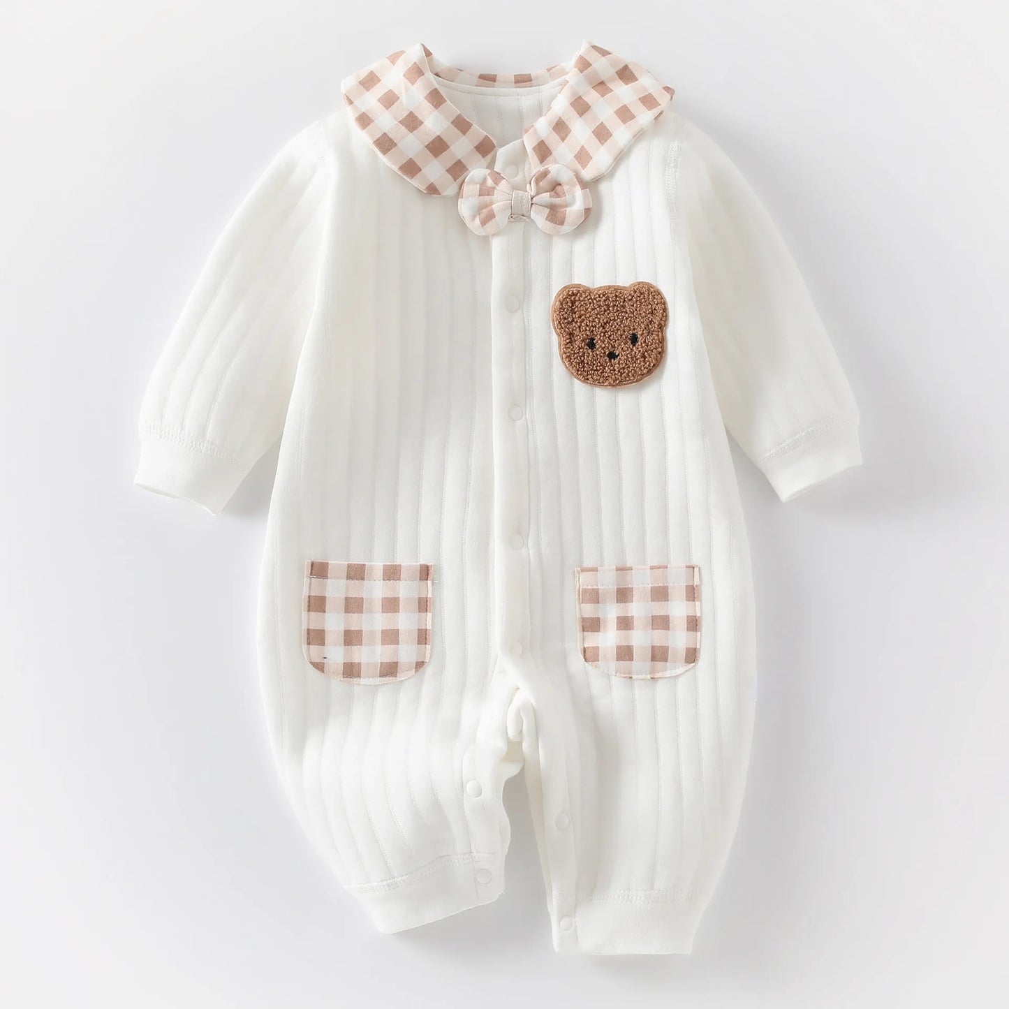 Neugeborenen Baby Overall Kleidung Winter Verdickt Strampler Jungen Mädchen Nette Stickerei Bär Body Herbst Kleidung 0-1-3-6M.