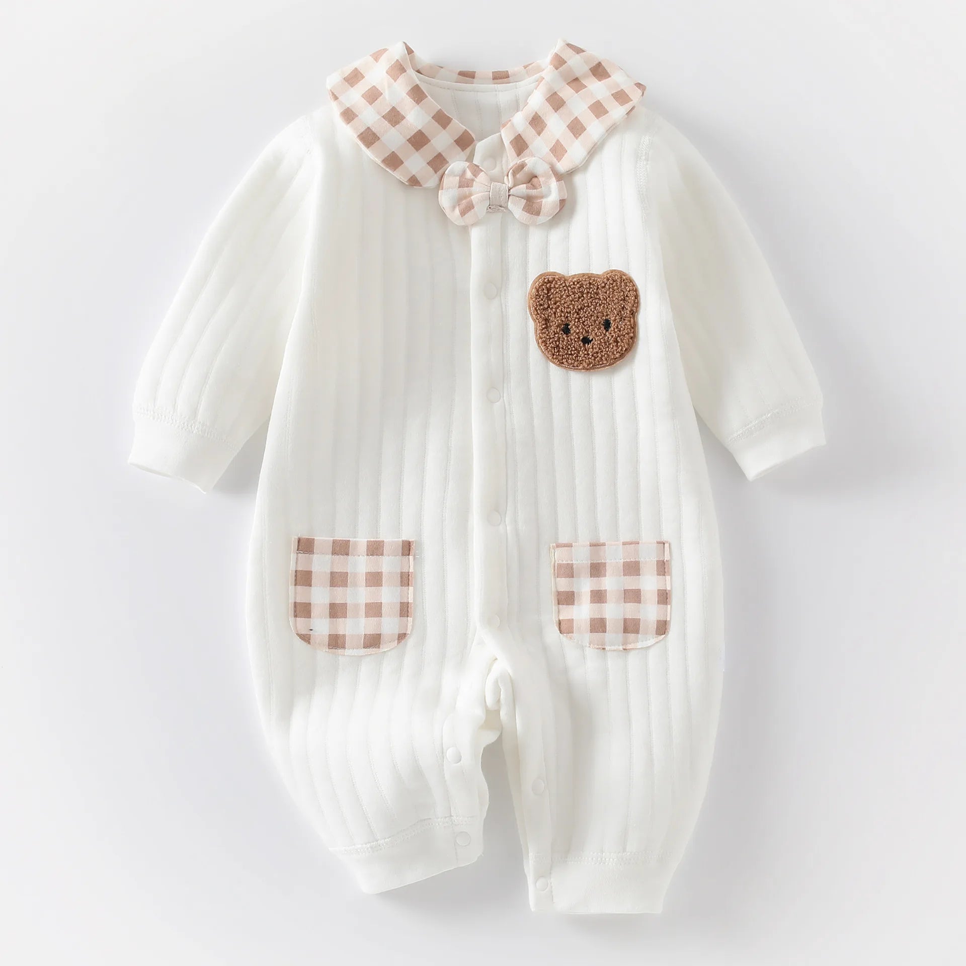 Neugeborenen Baby Overall Kleidung Winter Verdickt Strampler Jungen Mädchen Nette Stickerei Bär Body Herbst Kleidung 0-1-3-6M.