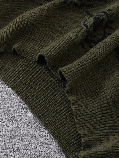 New Popular Autumn and Winter Abstract Eye Jacquard Pattern Pullover Sweater Casual Round Neck Knitted Men's Pullover.