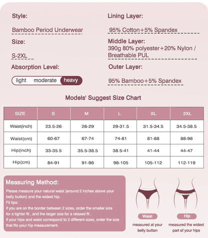 Women's Physiological Briefs Bamboo Fiber Super Absorption Mid-waist Menstrual Panties 4-Layer Leakproof    Protection.