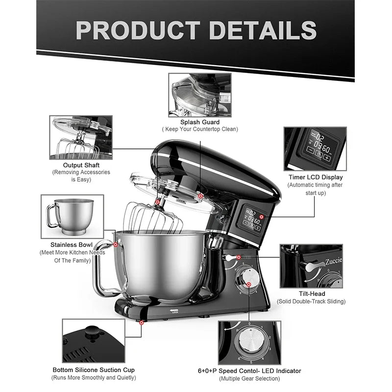 220V Powerful Stand Mixer Electric Blender Household Automatic Timing Hair Noodles Flour-Mixing Machine Commercial stand mixer.